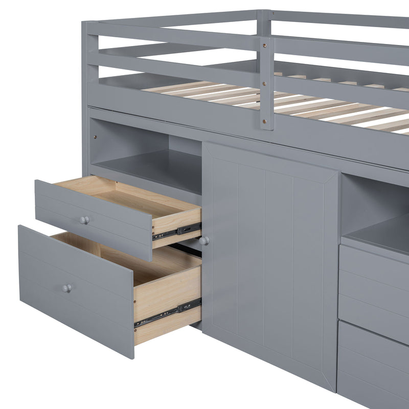 Loft Bed With 4 Drawers, Underneath Cabinet And Shelves
