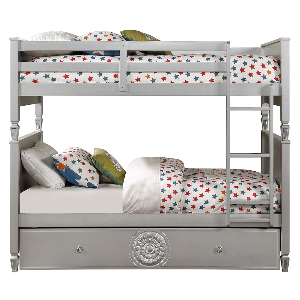 Varian - Twin Over Twin Bunk Bed - Blue Velvet & Silver - Urban Living Furniture (Los Angeles, CA)