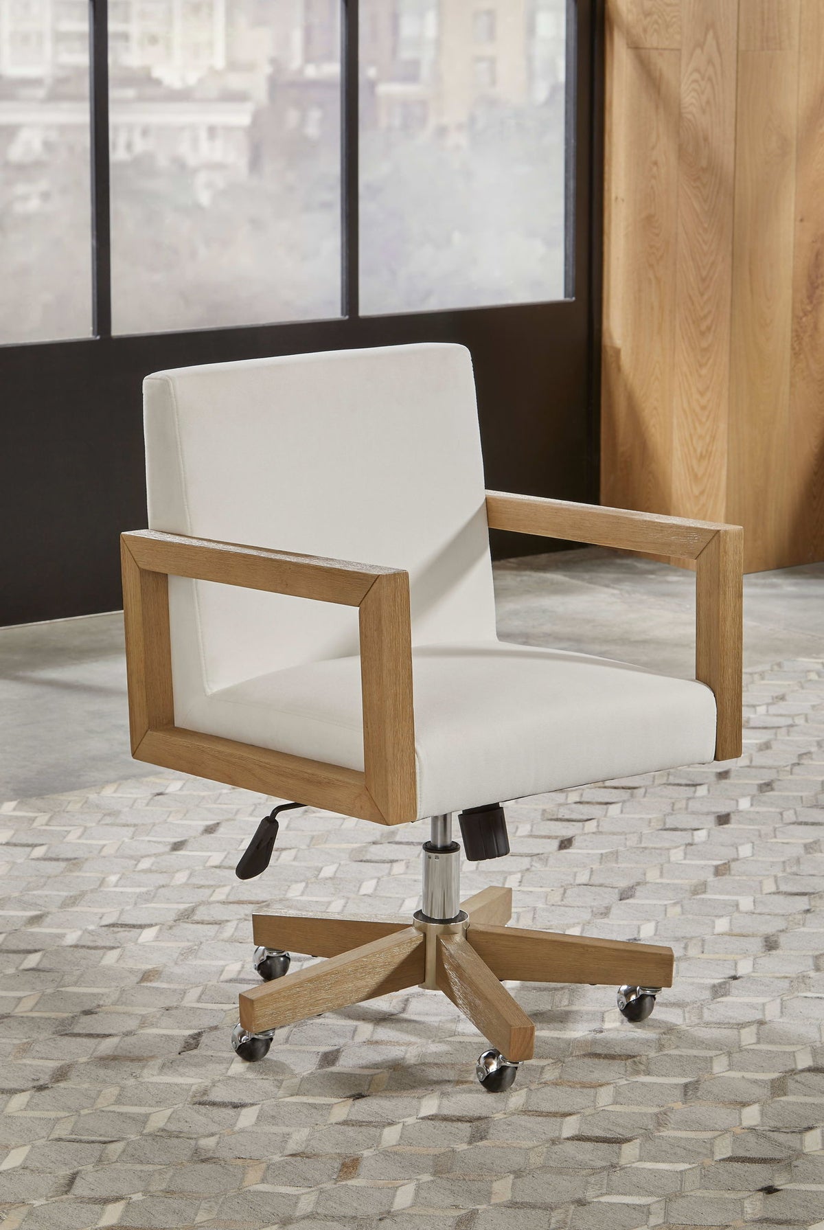 One - Wood Frame Home Office Chair - Solid Wood And White Canvas