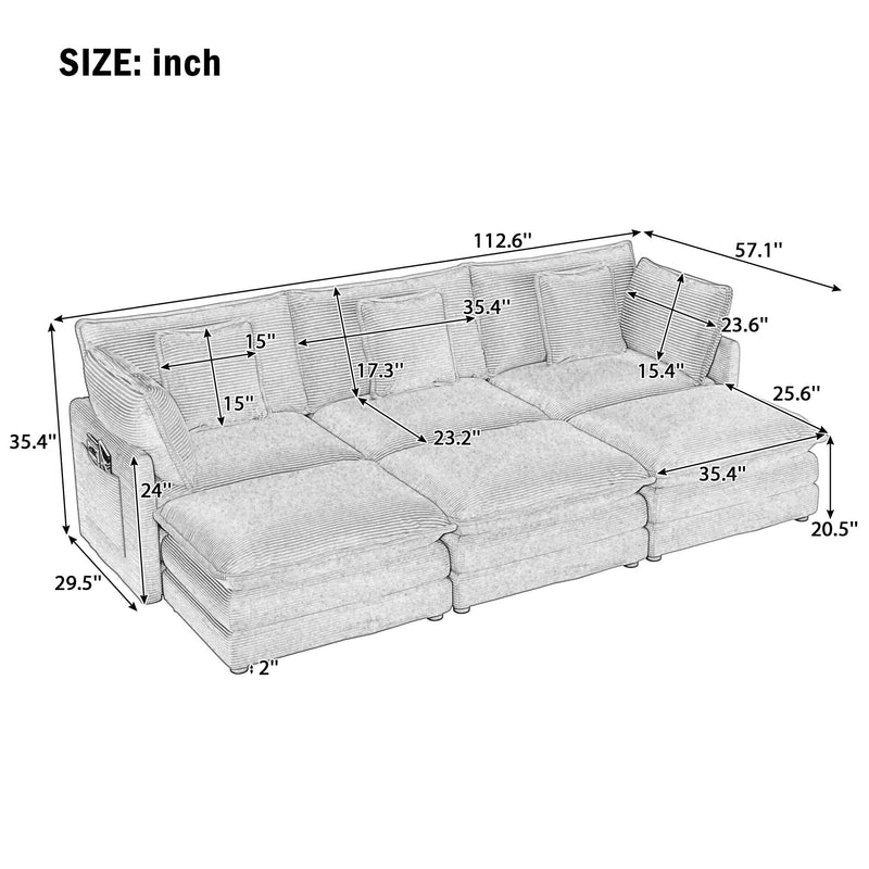 Modern Modular Sectional Sofa With Side Storage Pockets For Living Room