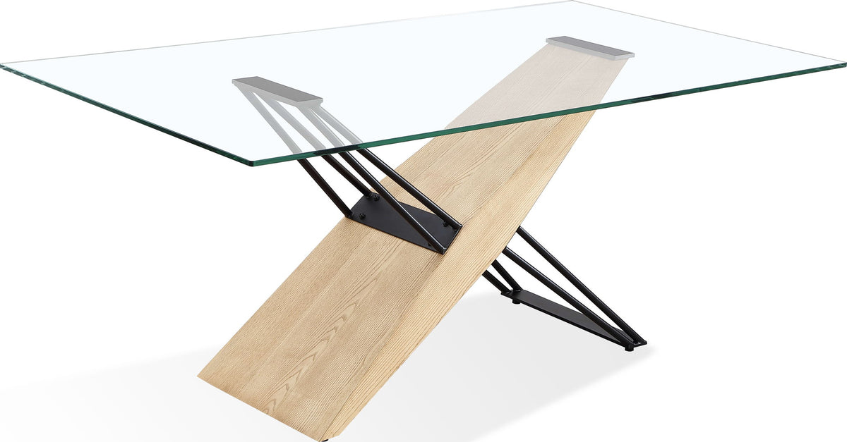 Aere - Glass, Wood And Metal Rectangular Dining Table - Natural Ash And Black