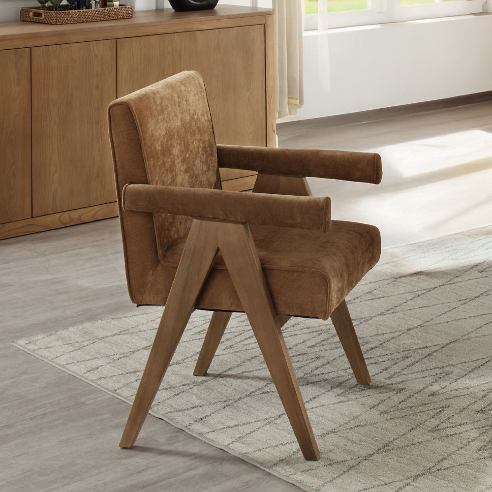 Zoey - Arm Chair (Set of 2) - Chocolate Chenille & Oak - Urban Living Furniture (Los Angeles, CA)