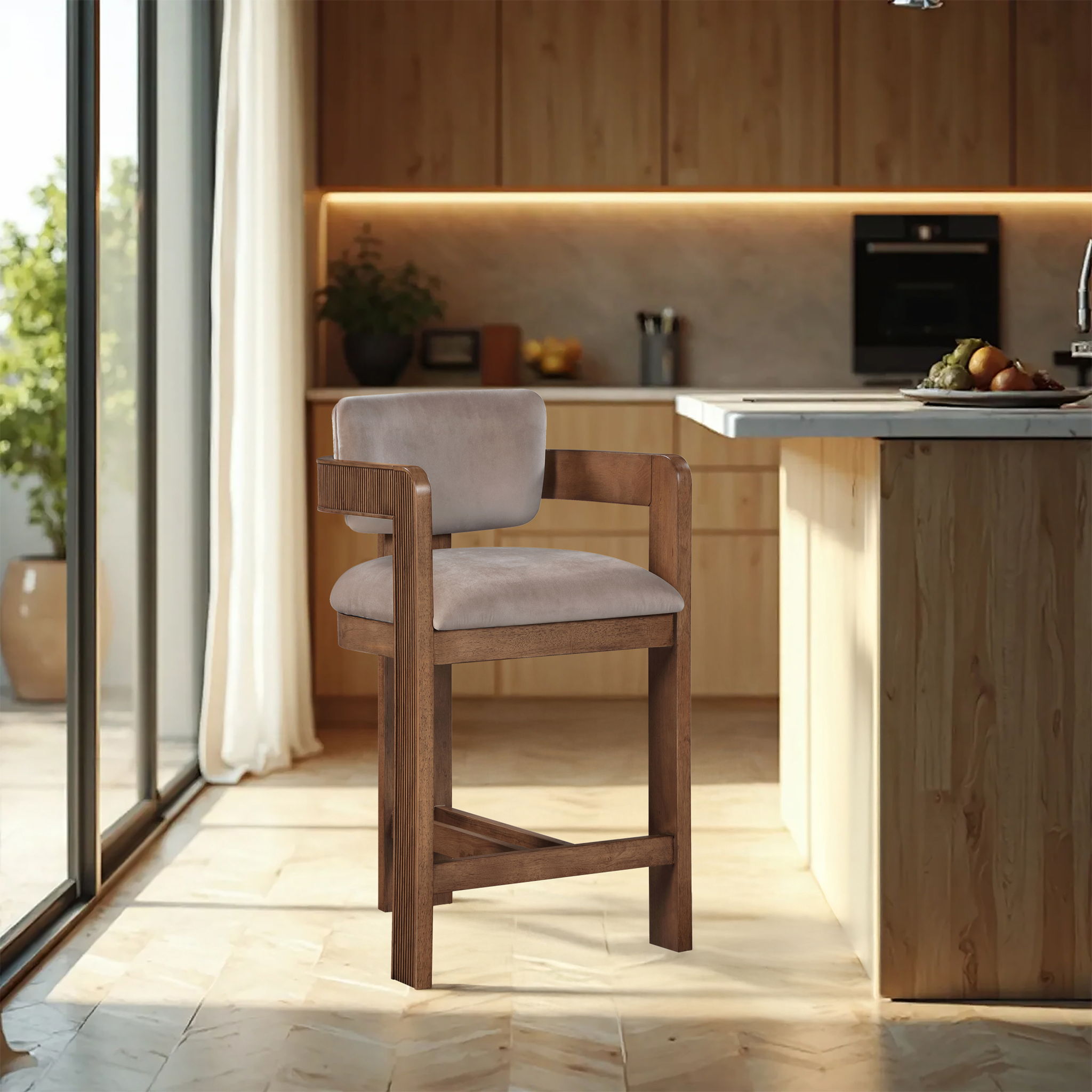 Sacha - Velvet Stool With Brown Base - Urban Living Furniture (Los Angeles, CA)