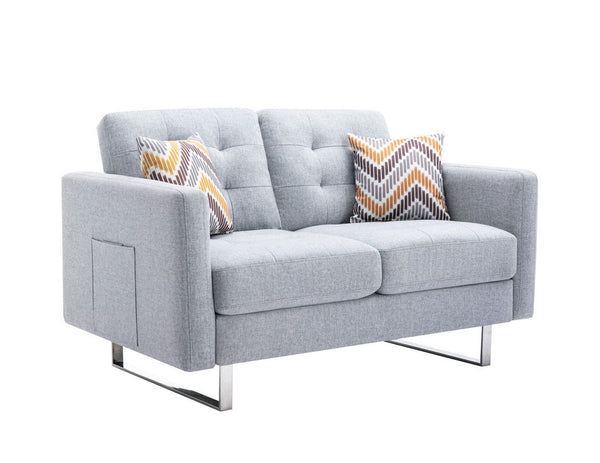 Victoria - Linen Fabric Loveseat With Metal Legs, Side Pockets, And Pillows - Urban Living Furniture (Los Angeles, CA)