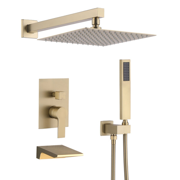 Modern Shower Faucet Set Rainfall System With Shower Head And Handheld Combo Stainless Steel