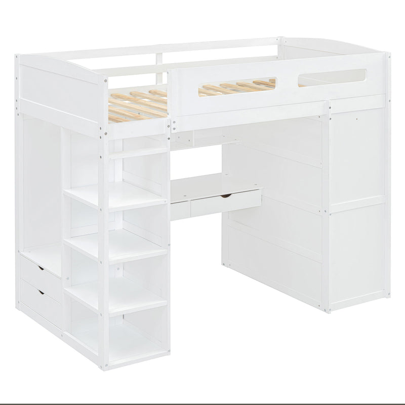 Loft Bed With Desk, Wardrobes, 4 Drawers And 4 Shelves
