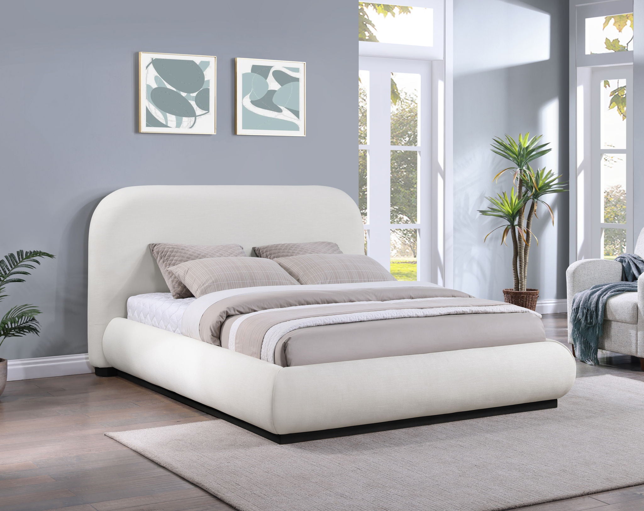 Vaughn - Linen Bed With Black Base - Urban Living Furniture (Los Angeles, CA)