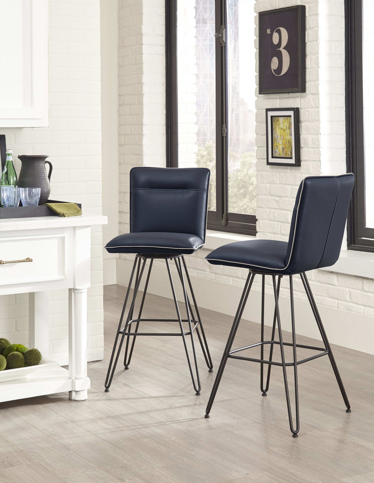 Crossroads - Demi Hairpin Leg Swivel Bar Stool (Set of 2)