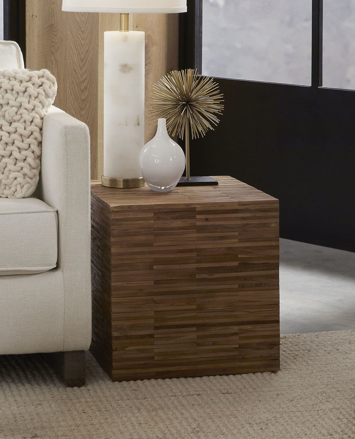 One - Wood Tile Square End Table - Solid Teak