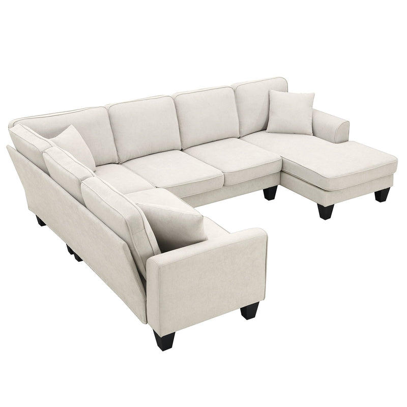 Modern U Shape Sectional Sofa, 7 Seat Fabric Sectional Sofa Set With 3 Pillows Included For Living Room, Apartment, Office - Urban Living Furniture (Los Angeles, CA)