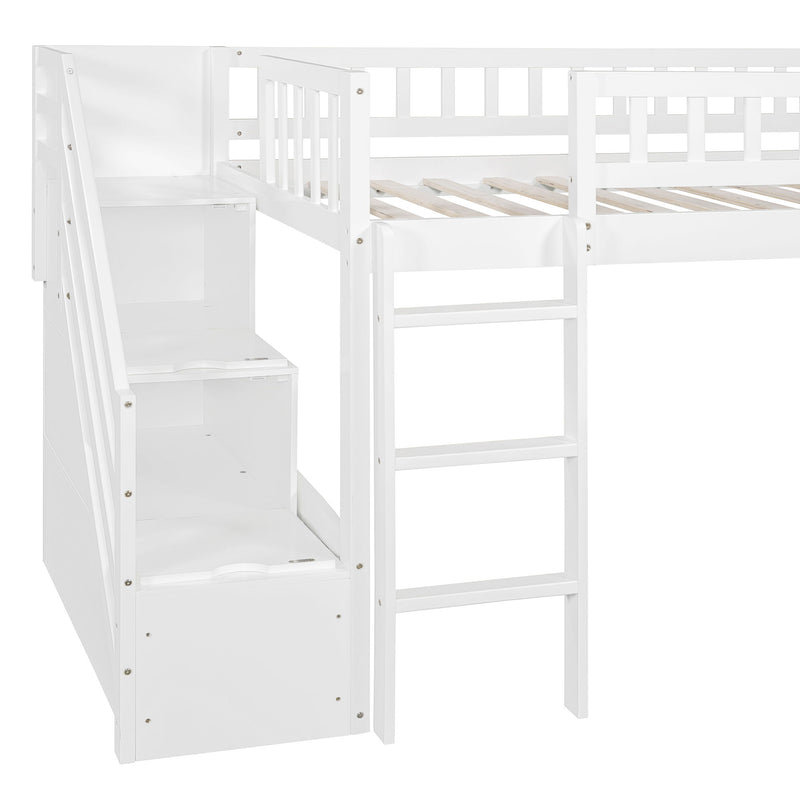 Loft Stairway Bed With 2 Drawers, Convertible Ladder And Slide