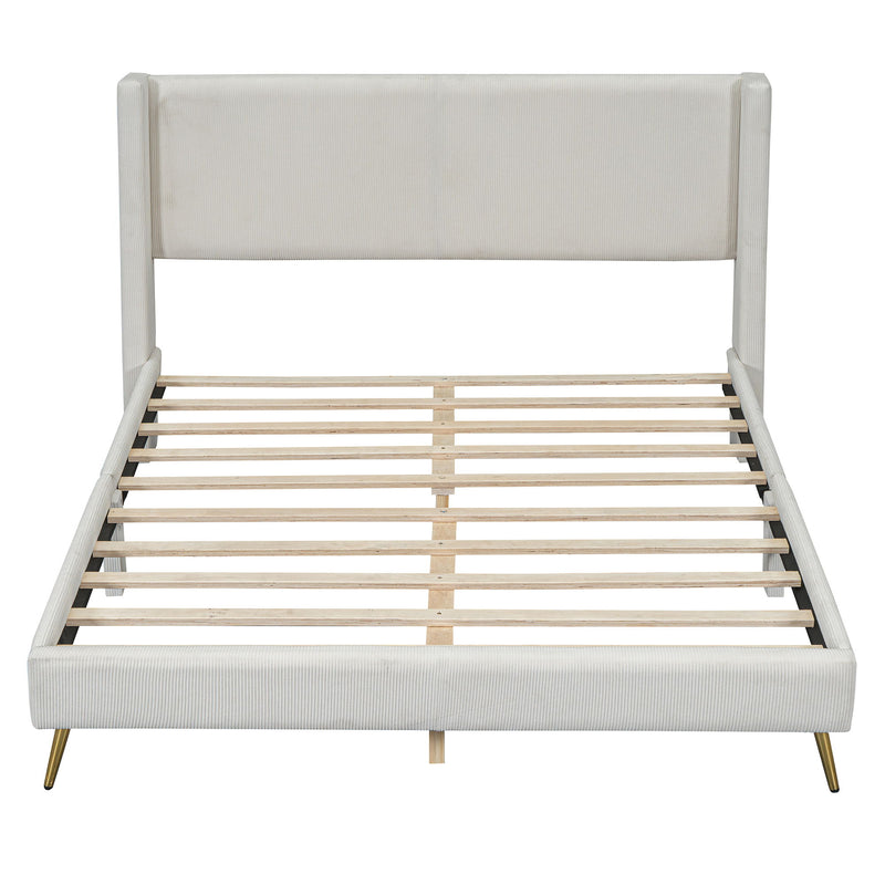 Platform Contemporary Bed With Legs And Upholstered Headboard