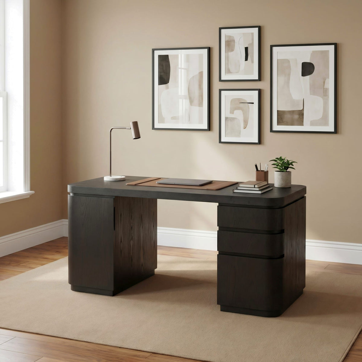 Elora - Double Pedestal Desk - Jet