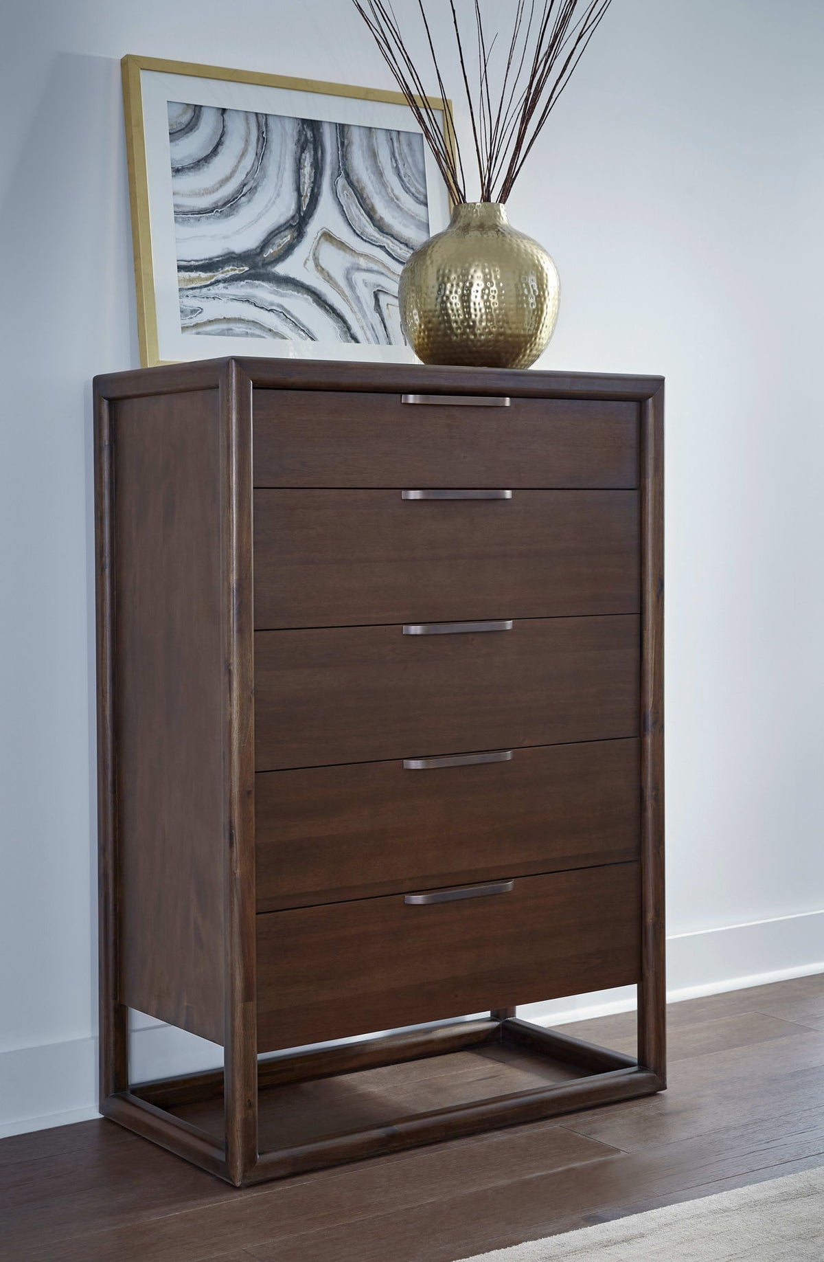 Sol - Five Drawer Acacia Wood Chest - Brown Spice