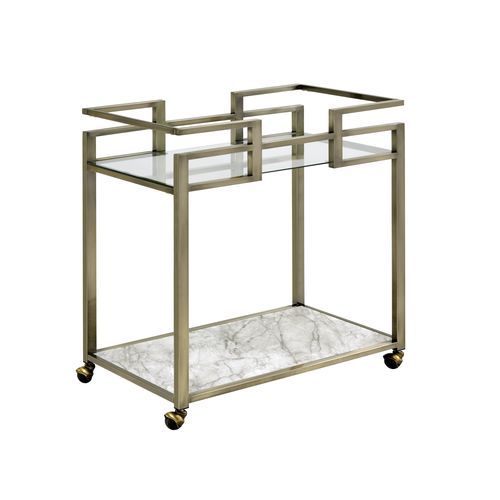 Neilo - Serving Cart - Clear Glass, Faux Marble Top & Wire Brass - Urban Living Furniture (Los Angeles, CA)