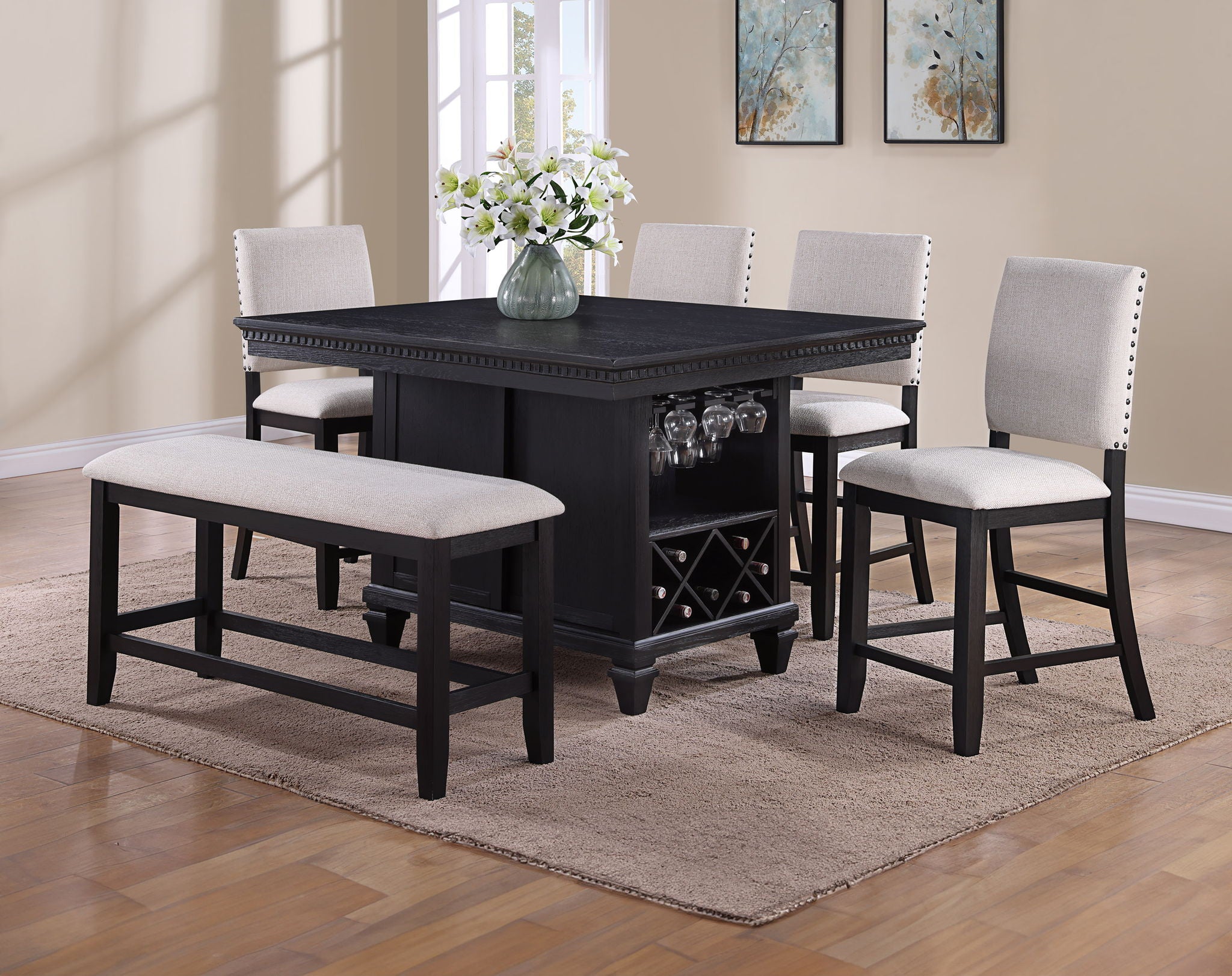 Regent - Cntr Height Bench - Charcoal Black - Urban Living Furniture (Los Angeles, CA)