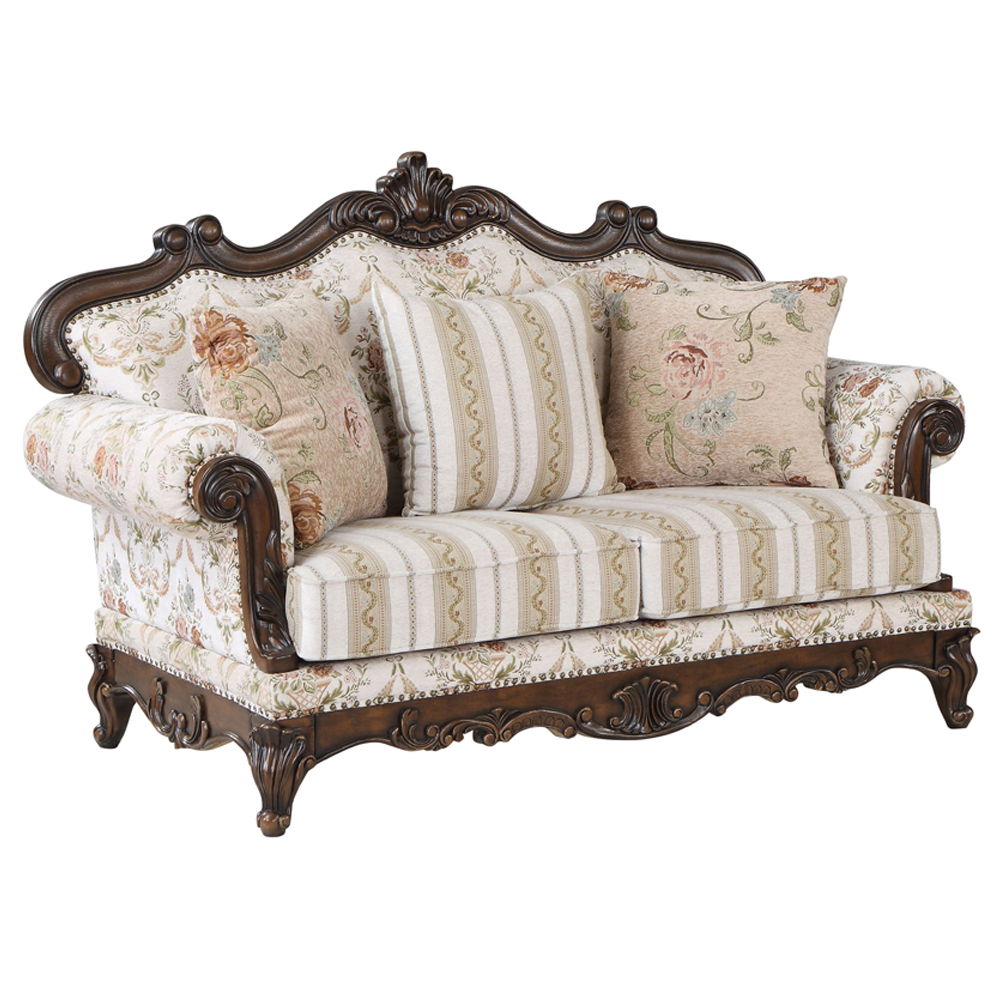 Nayla - Loveseat With 3 Pillows - Pattern Fabric & Cherry - Urban Living Furniture (Los Angeles, CA)