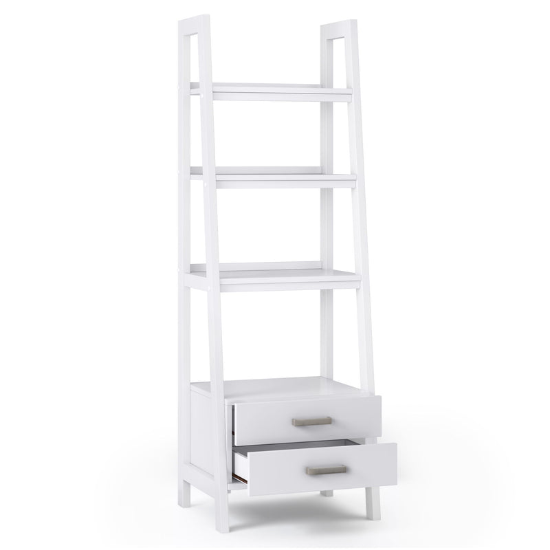 Sawhorse - Ladder Shelf With Storage - White