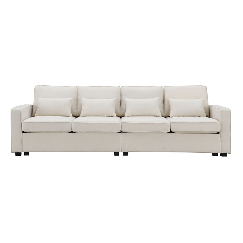4 Seater Modern Linen Sofa With Armrest Pockets And 4 Pillows, Minimalist Style Couch For Living Room - Urban Living Furniture (Los Angeles, CA)