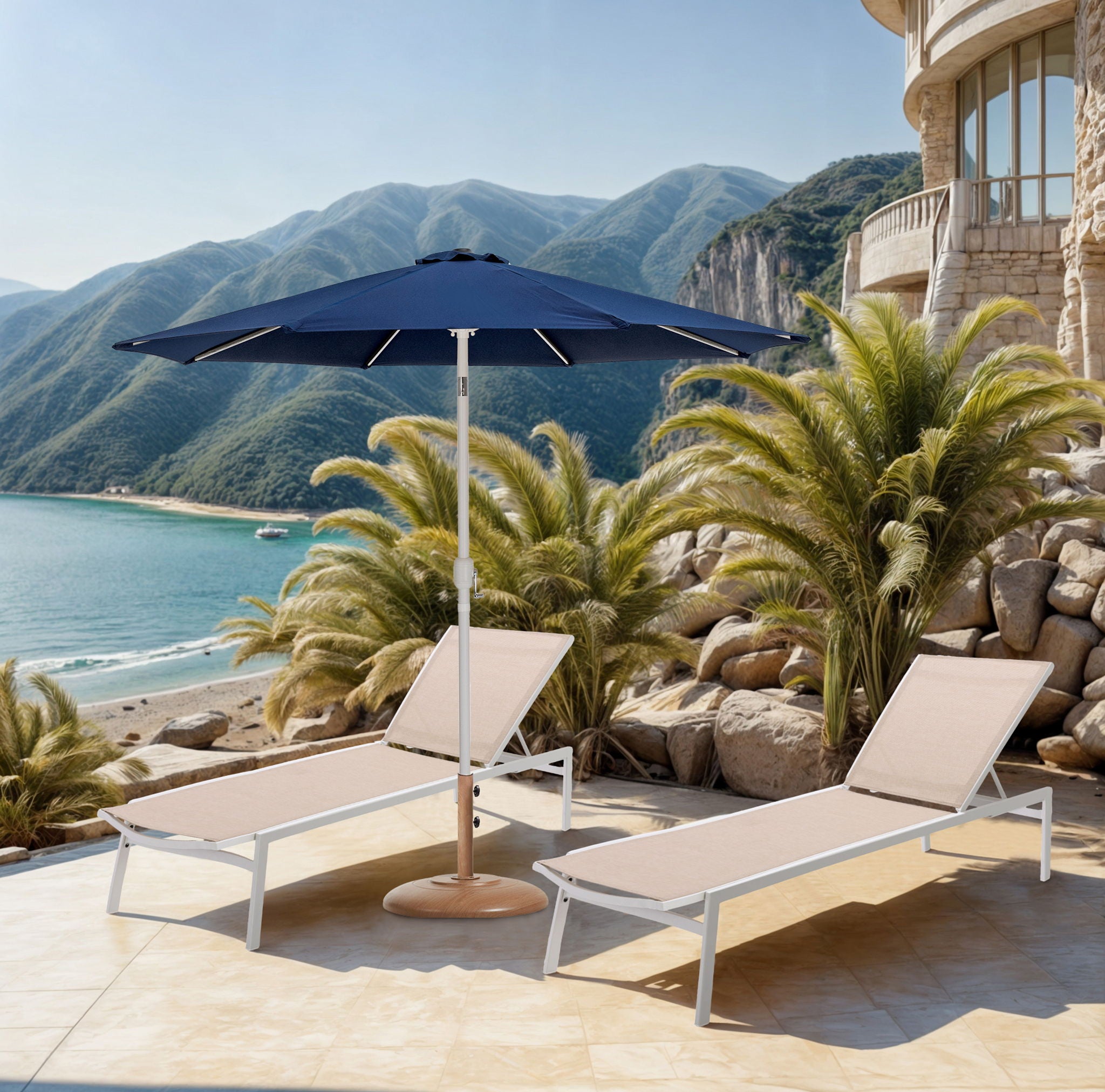 Fiji - Aluminum Patio Umbrella With Round Teak And White Base - Urban Living Furniture (Los Angeles, CA)