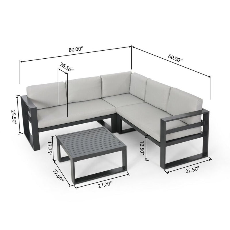 Dursley - Outdoor Aluminum V Shape Sofa Sectional - Beige / Gray
