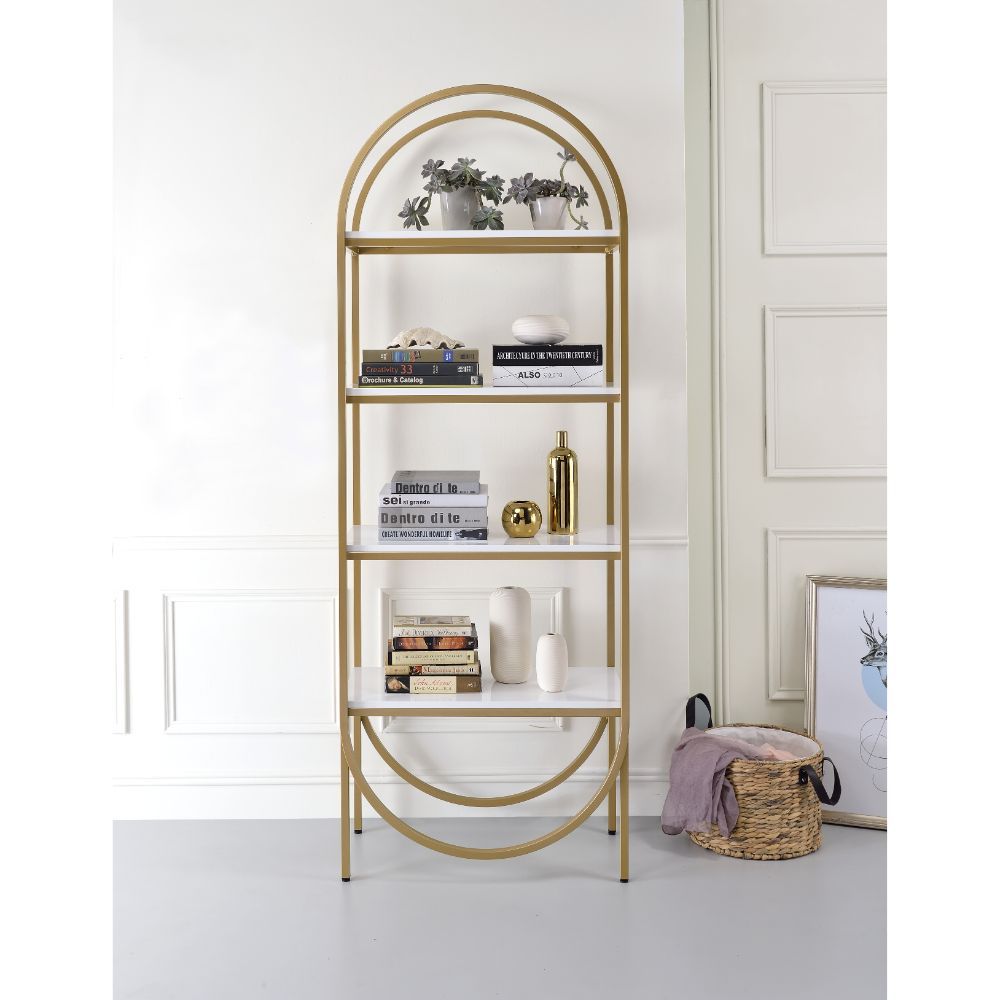 Lightmane - Bookshelf - White High Gloss & Gold - Urban Living Furniture (Los Angeles, CA)