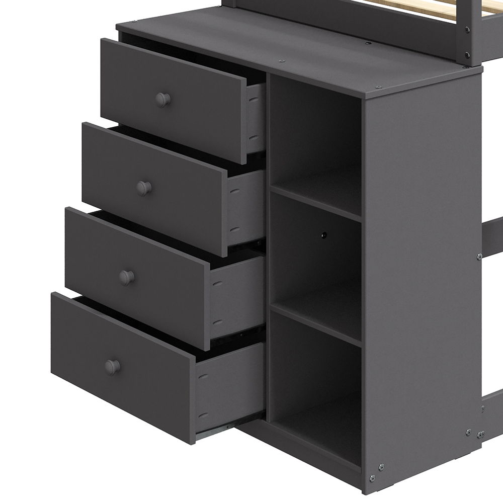 Gaston - Twin Over Twin Bunk Bed With 4 Drawers & 3 Compartments - Gray - Urban Living Furniture (Los Angeles, CA)