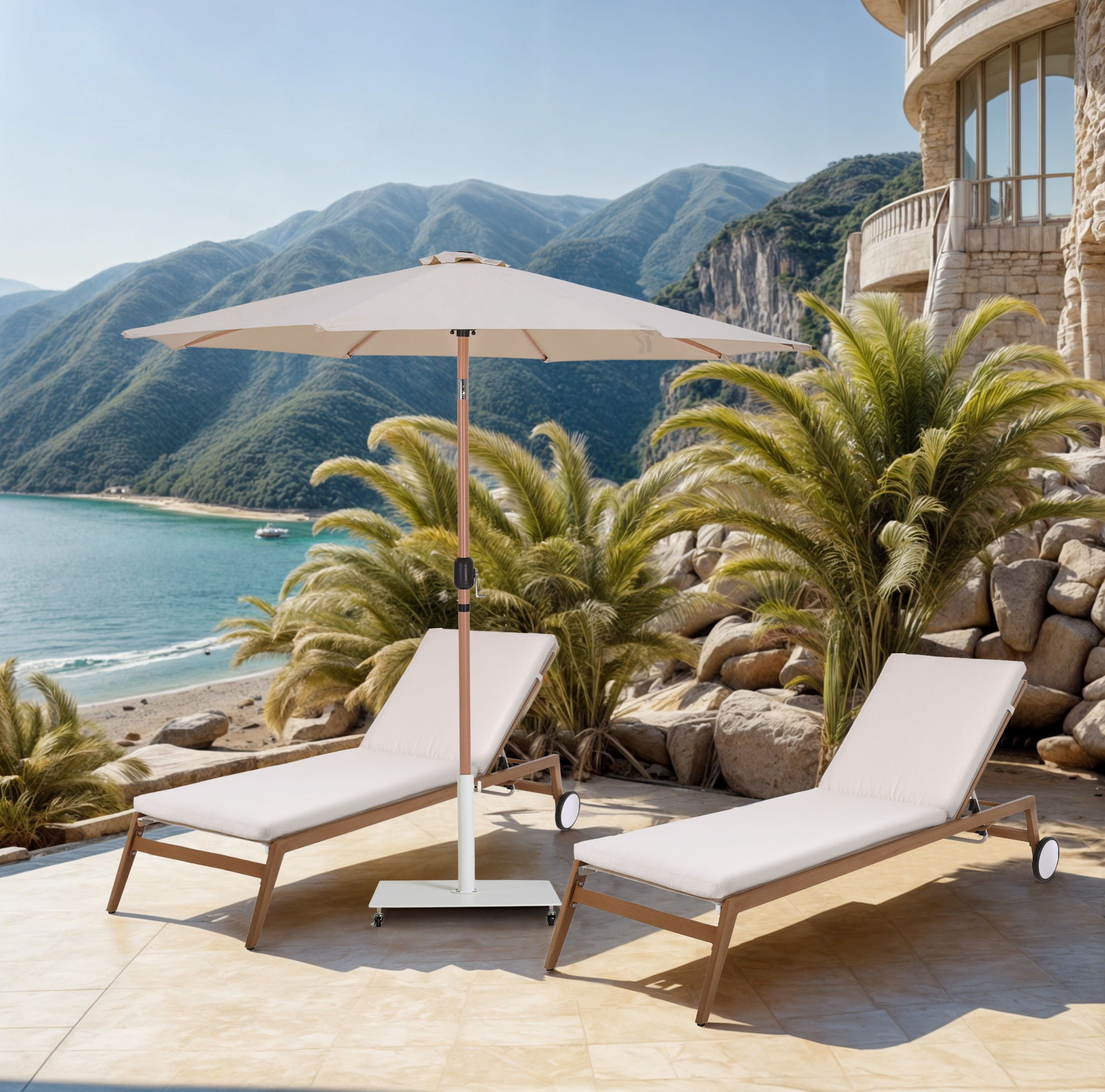 Fiji - Aluminum Patio Umbrella With Square White And Teak Base - Urban Living Furniture (Los Angeles, CA)