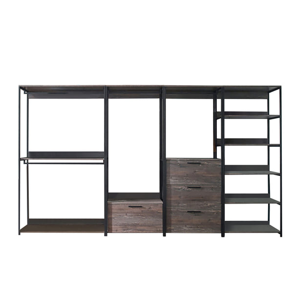 Monica - Wood Walk In Closet System, Powder Coated Metal Frame And Melamine - Rustic
