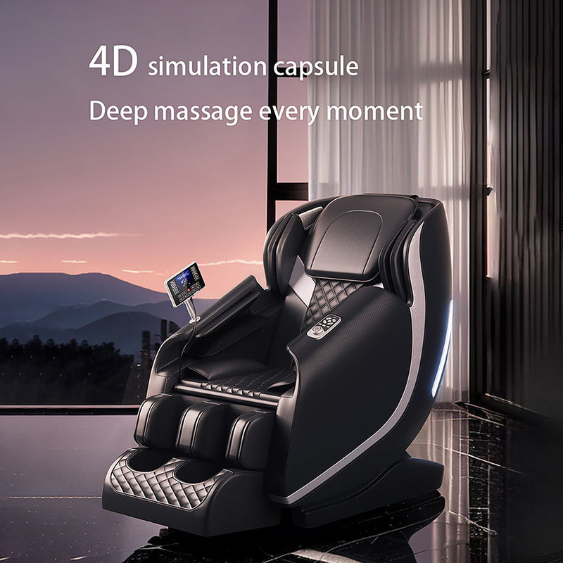 Massage Chair Zero Gravity Full Body Airbags - Bluetooth Speaker, Shiatsu Foot Massage - Black