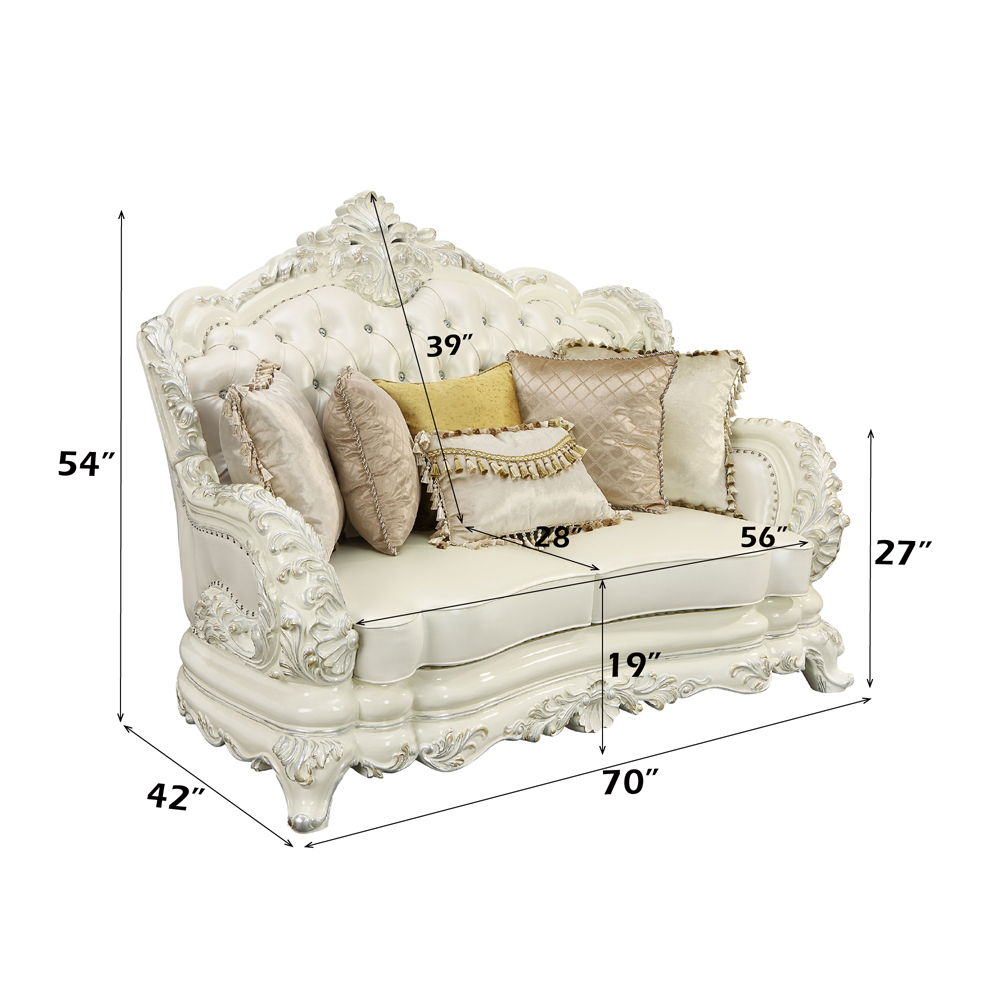 Adara - Loveseat With 5 Pillows - Pearl White Synthetic Leather & Antique White - Urban Living Furniture (Los Angeles, CA)