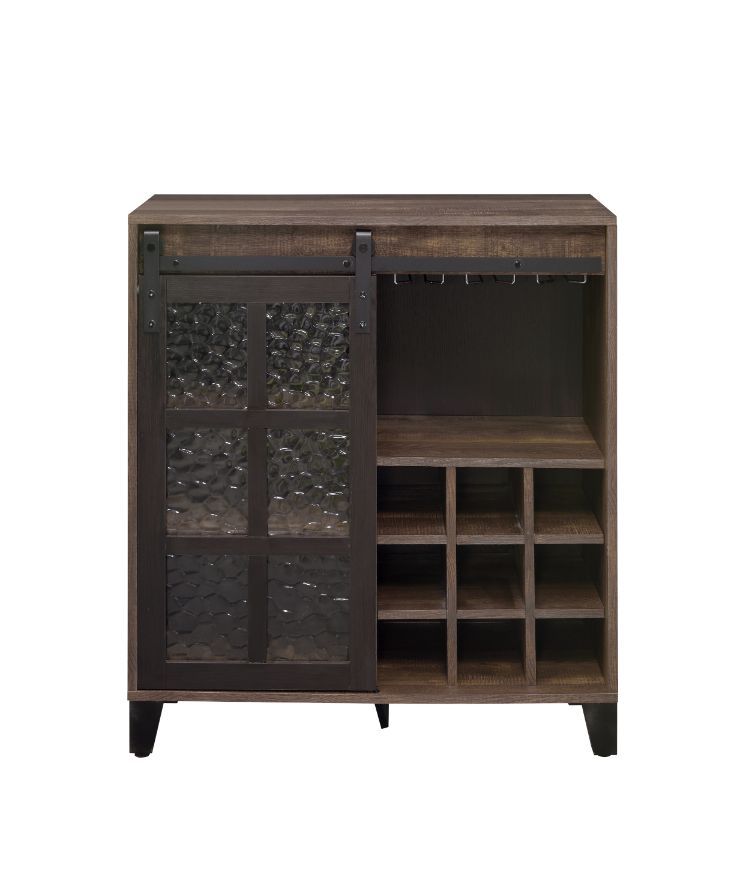 Treju - Wine Cabinet - Obscure Glass, Rustic Oak & Black Finish - Urban Living Furniture (Los Angeles, CA)