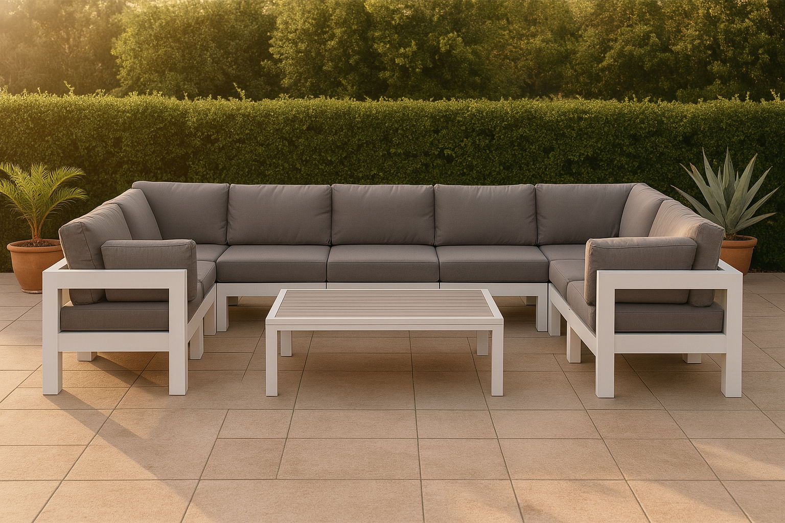 Nizuc - Outdoor Patio 9 Piece Modular Sectional With White Frame - Urban Living Furniture (Los Angeles, CA)