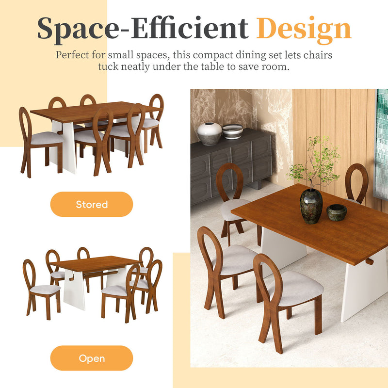 7 Piece Dining Table Set With Trestle Dining Table And 6 Upholstered Dining Chairs