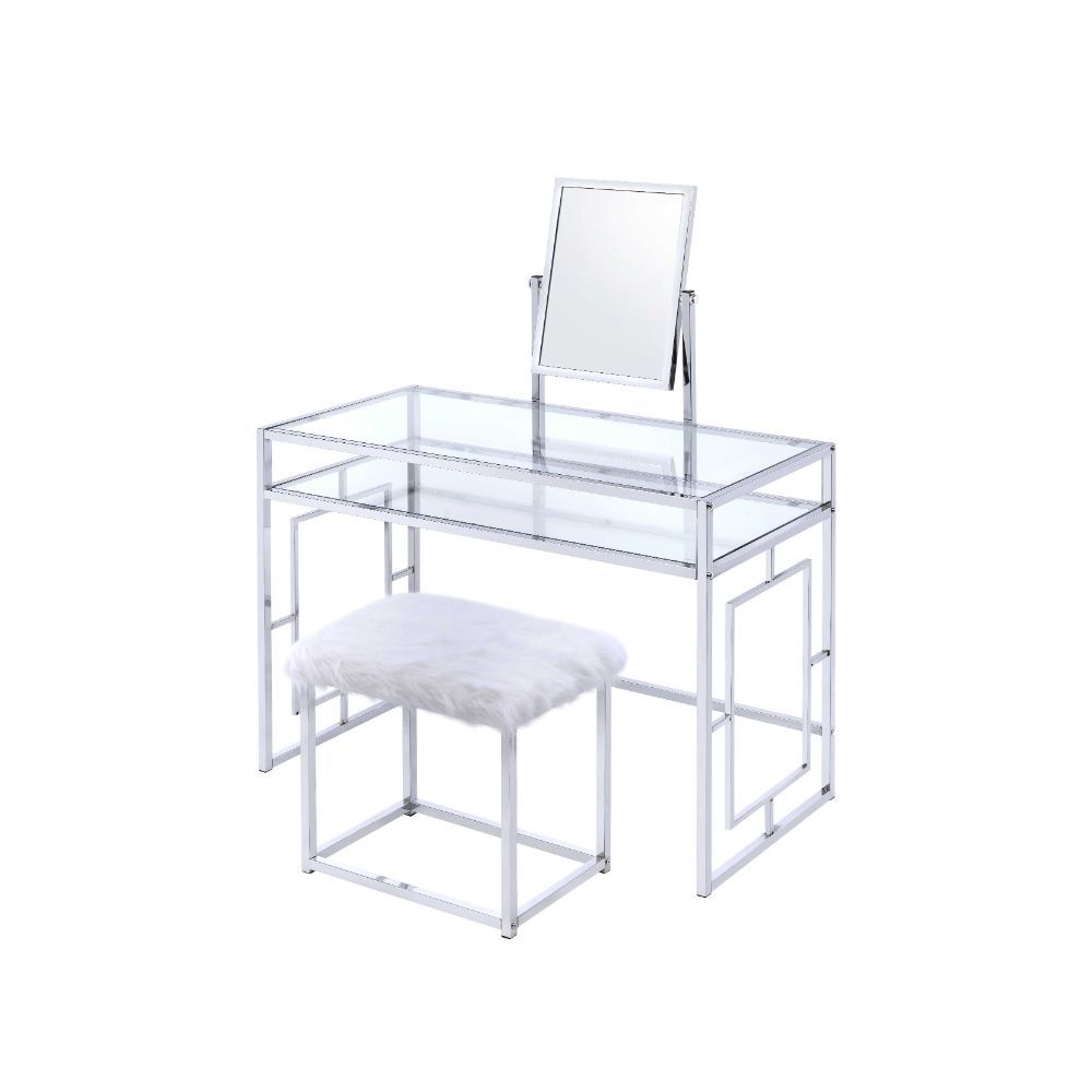Carenze II - Vanity Desk - White Faux Fur & Chrome - Urban Living Furniture (Los Angeles, CA)