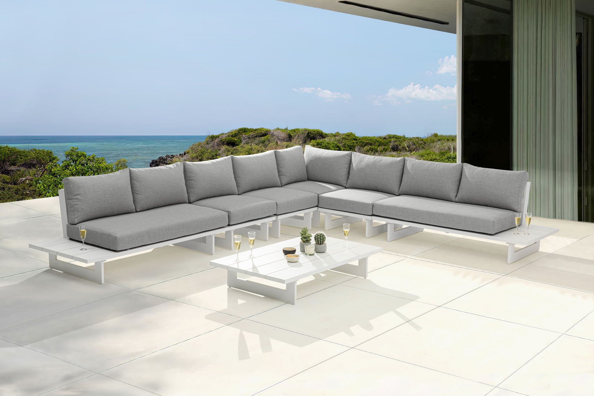 Maldives - 6 Piece Water Resistant Outdoor Patio Modular Sectional With White Base
