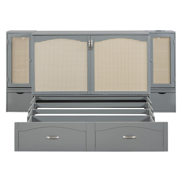 Murphy Wall Bed With Drawer And Rattan Decoration