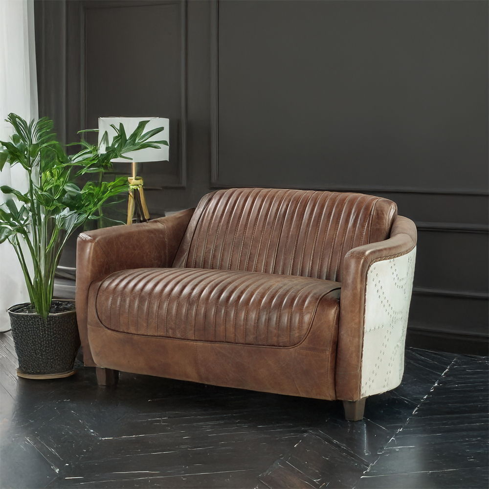 Brancaster - Loveseat - Retro Brown Top Grain Leather & Aluminum - Urban Living Furniture (Los Angeles, CA)