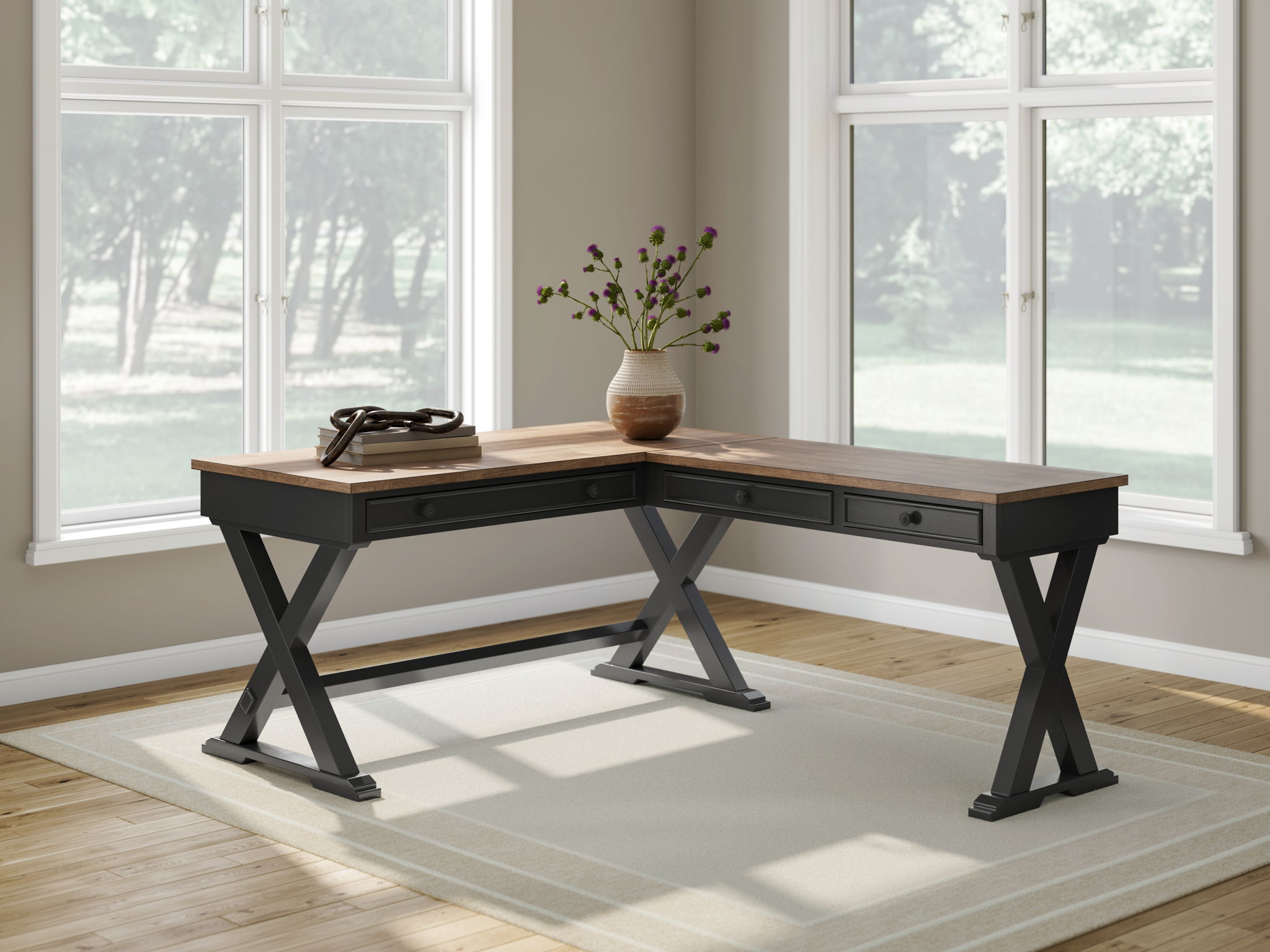 Wildenauer - Brown / Black - 4 Pc. - Home Office Desk And Return, Swivel Desk Chair, Bookcase - Urban Living Furniture (Los Angeles, CA)
