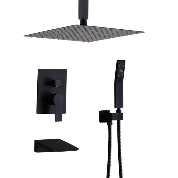 Contemporary Shower System With Rainfall Head And Handheld Spray, Wall Mounted