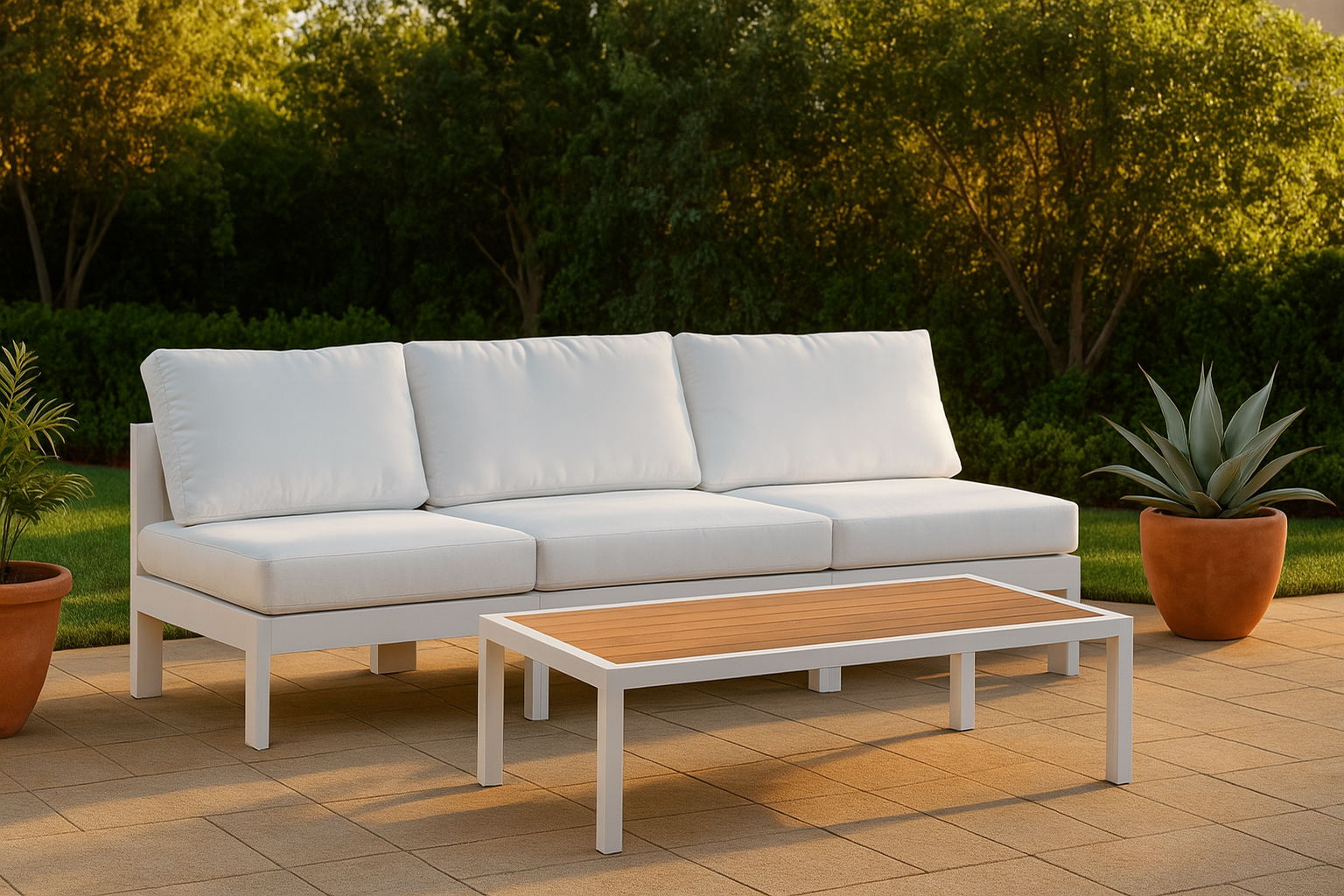 Nizuc - Outdoor Patio 3 Seat Armless Modular Sofa With White Frame - Urban Living Furniture (Los Angeles, CA)