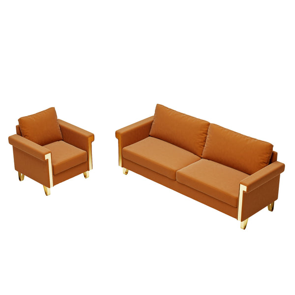 Luxury Velvet Sofa And Chair Set With Metal Accents
