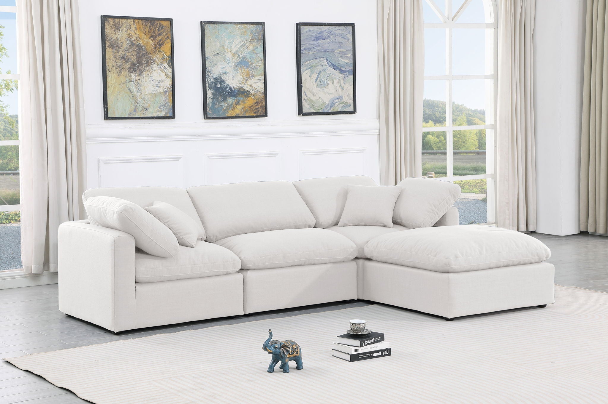 Indulge - Linen 4 Piece Modular Sectional With Chaise - White