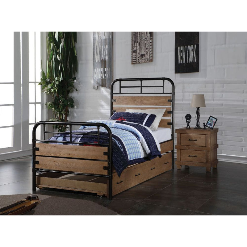 Adams - Twin Bed - Antique Oak & Gunmetal - Urban Living Furniture (Los Angeles, CA)