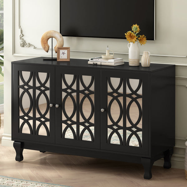 Modern Mirrored TV Stand, 3 Adjustable Shelves For Living Room
