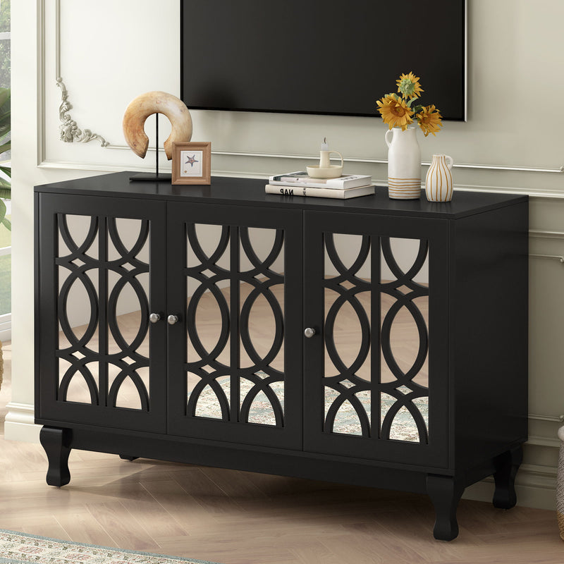 Modern Mirrored TV Stand, 3 Adjustable Shelves For Living Room