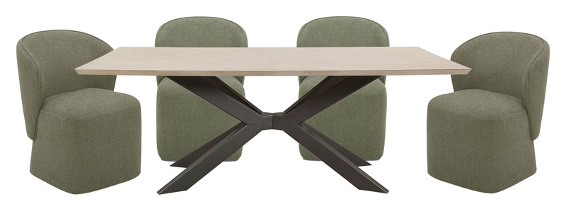 Crossings - Rectangular Dining Table With 4 Upholstered Chairs - Natural & Green