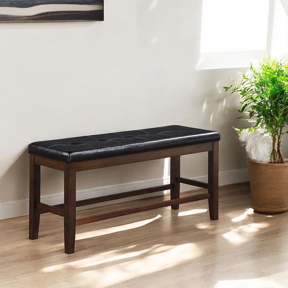 Urbana - Counter Height Bench - Black Synthetic Leather & Espresso - Urban Living Furniture (Los Angeles, CA)