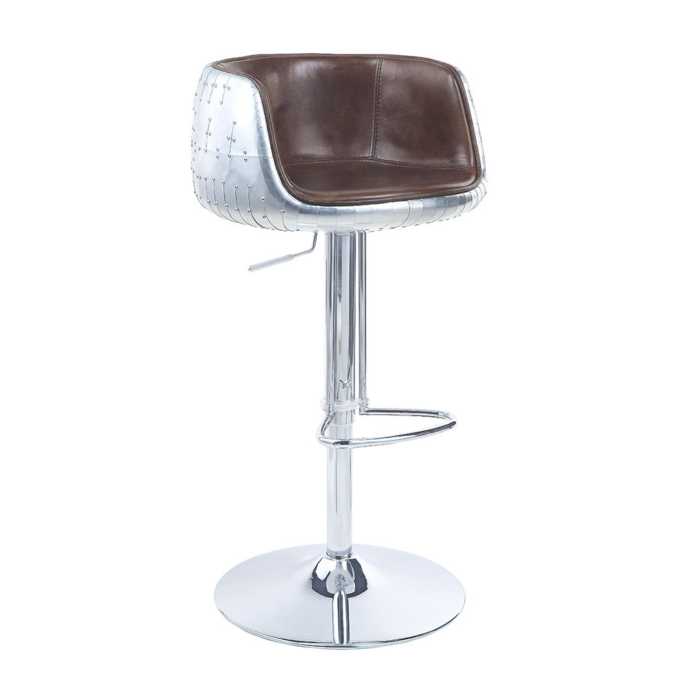 Brancaster - 41" Adjustable Stool With Swivel - Vintage Brown Top Grain Leather & Aluminum - Urban Living Furniture (Los Angeles, CA)