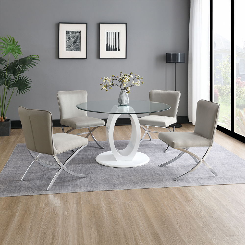Larry - Glass Top Round Dining Table - White High Gloss - Urban Living Furniture (Los Angeles, CA)